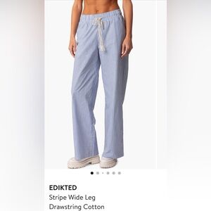 Edikted Blue Striped Drawstring Wide-Leg Pants Size S NWT